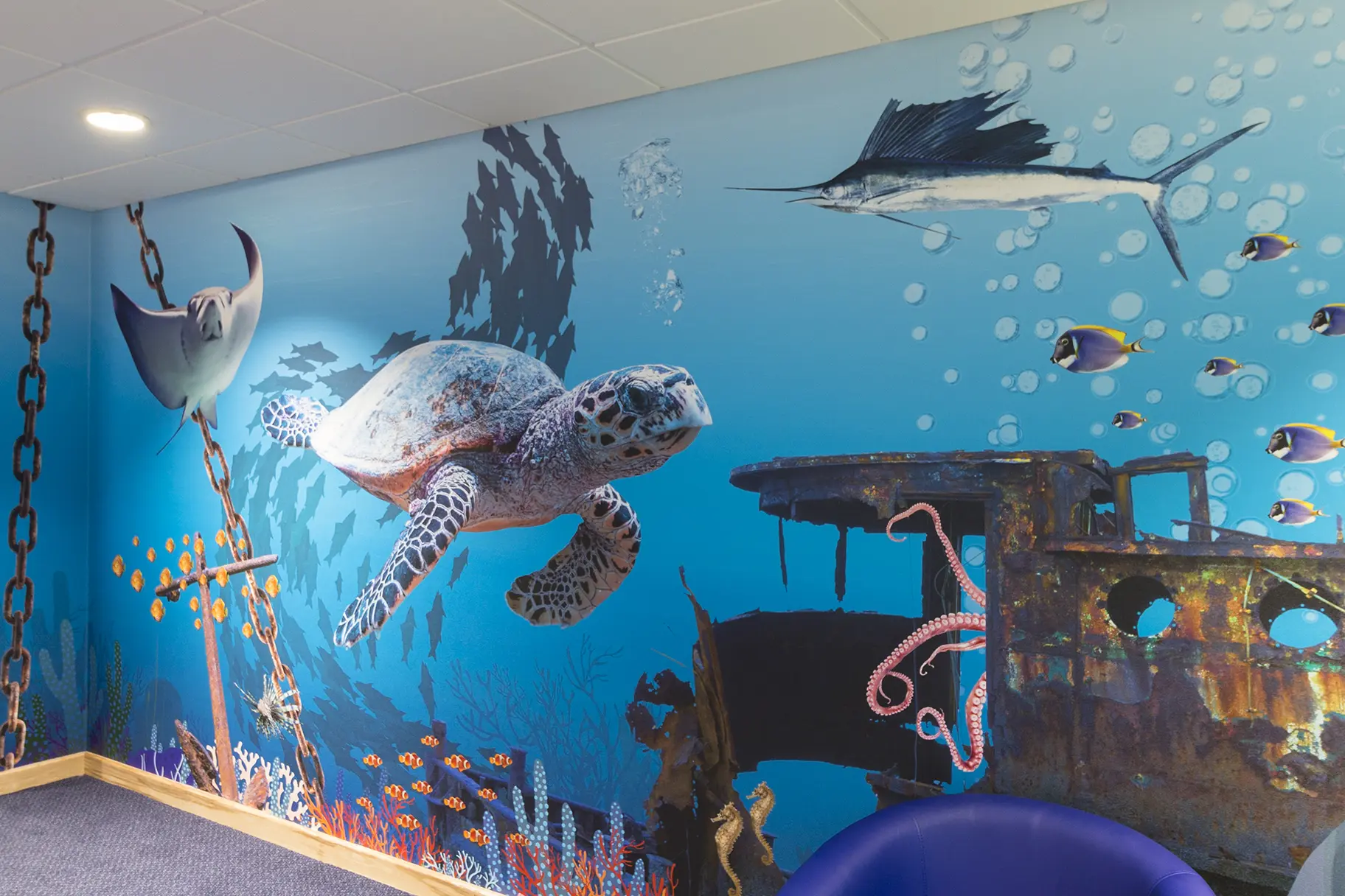 Lee Chapel underwater and jungle immersive themed wall art