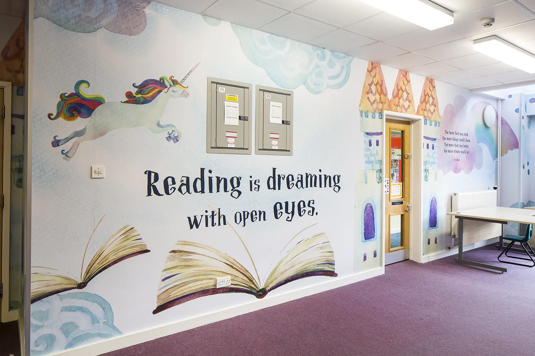 Ravenswood School literature themed reading zone wall art